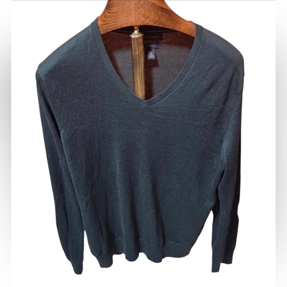 Banana Republic Mens Luxury Blend Silk Cashmere V-Neck Sweater Green Size Large